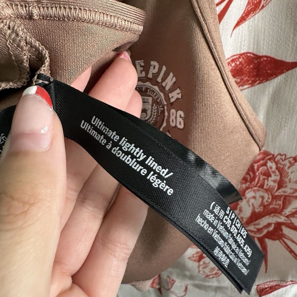 Victoria’s Secret PINK Active Brown Bralette Sports Bra Racerback Logo Size S - Picture 8 of 11